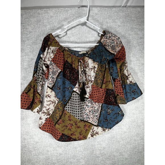 Jella C Patchwork Floral Boat Neck Top Size Small Boho - Picture 1 of 6